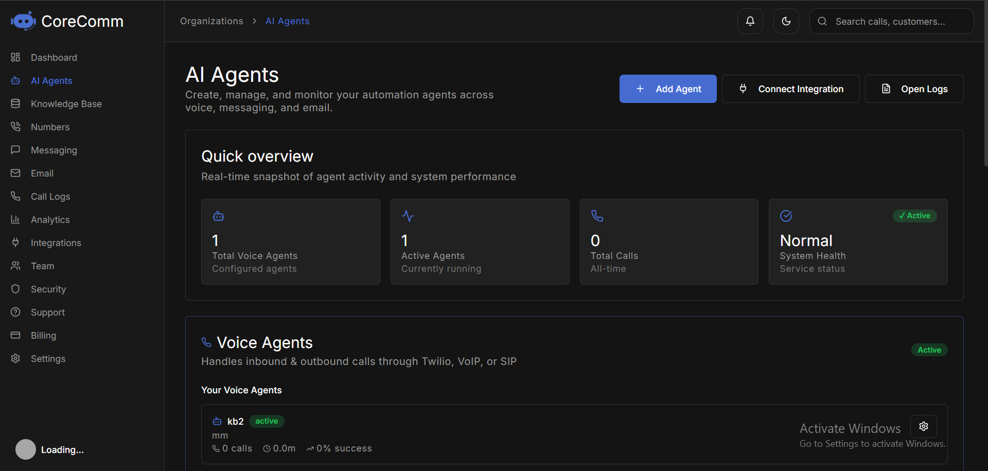 CoreComm AI - Main product screenshot demonstrating key features and user interface