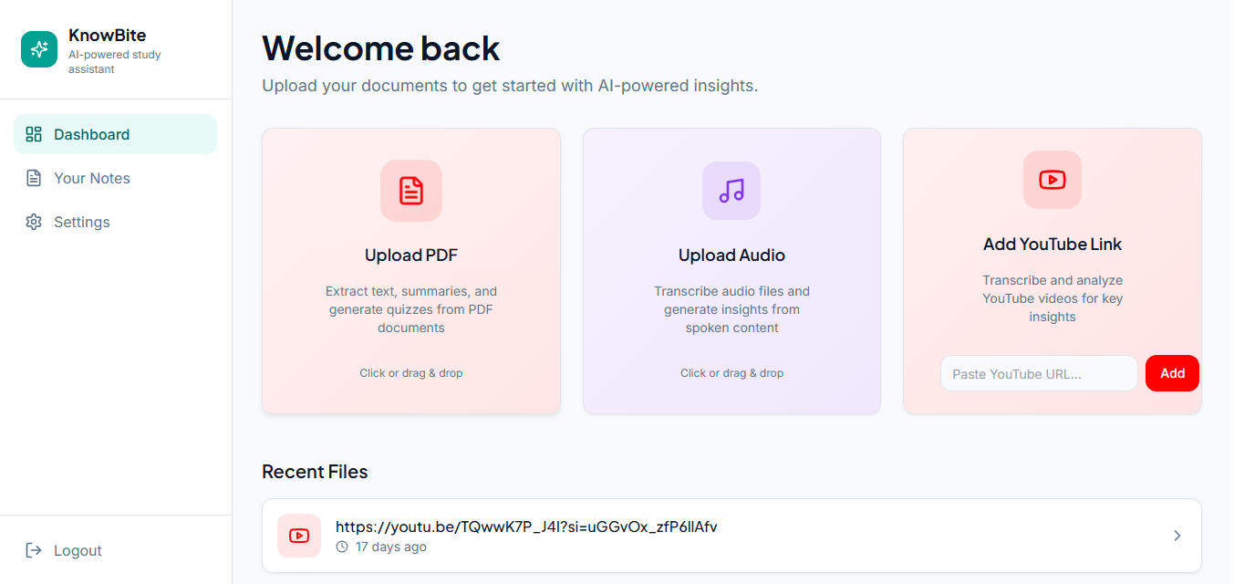 Knowbite - Main product screenshot demonstrating key features and user interface