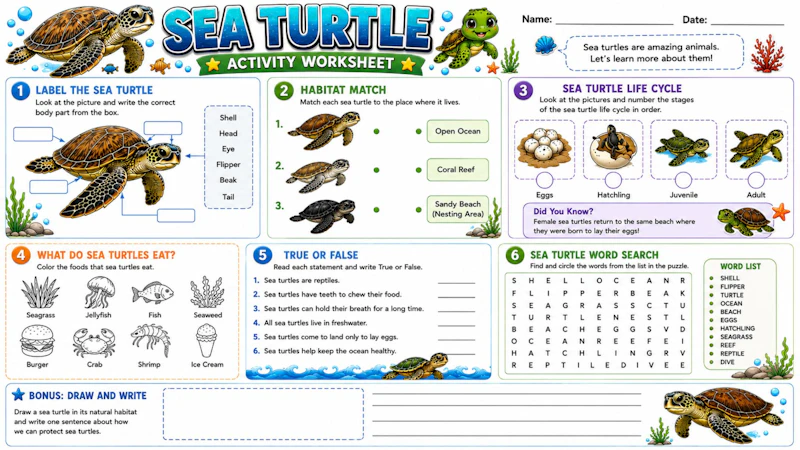 Ocean Creatures Worksheets screenshot 1