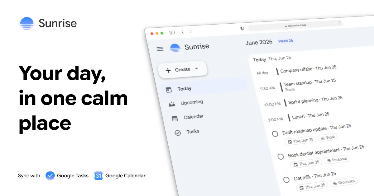startuptile Sunrise-A real planner for Google Tasks