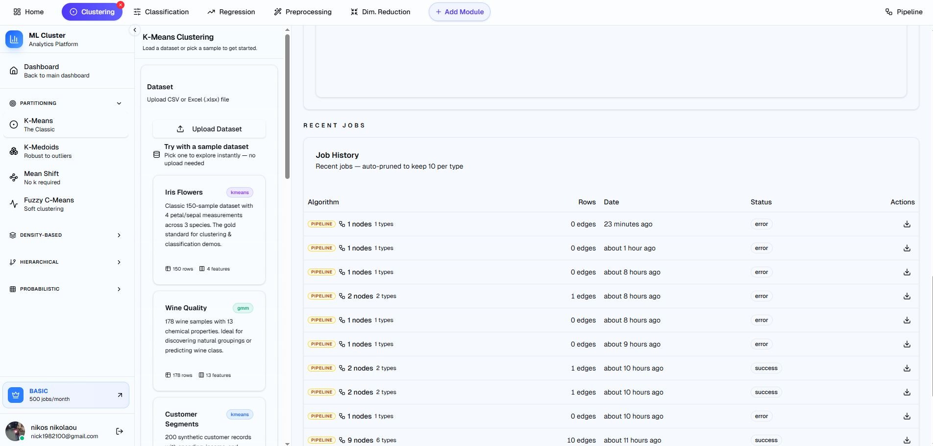 MLclustering Platform gallery image