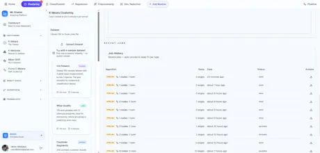 MLclustering Platform gallery image