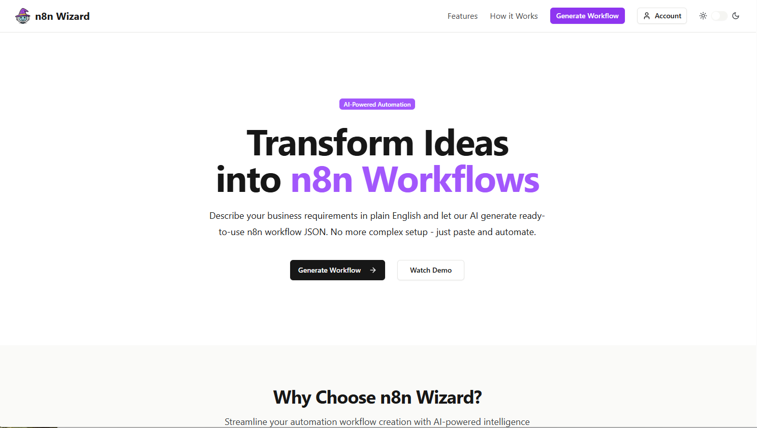 n8n Wizard - vibe code your workflows - Main screenshot showing features and interface