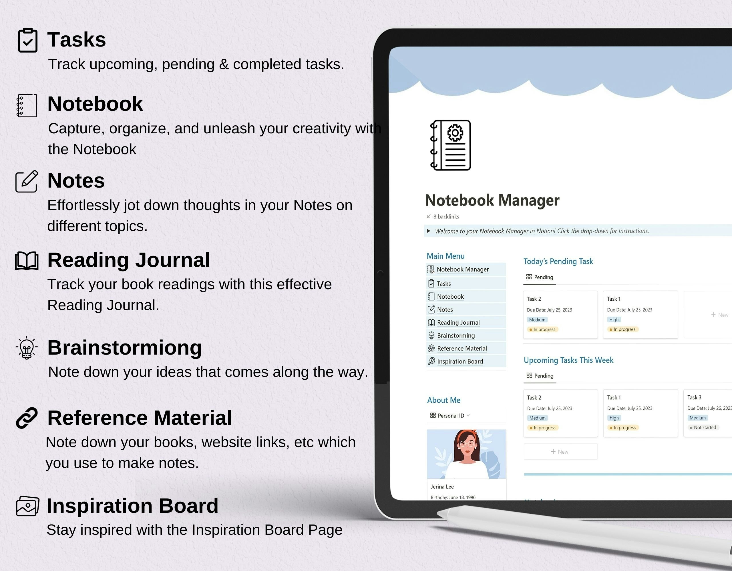 Média Modèle de notion de gestionnaire de cahiers 4
