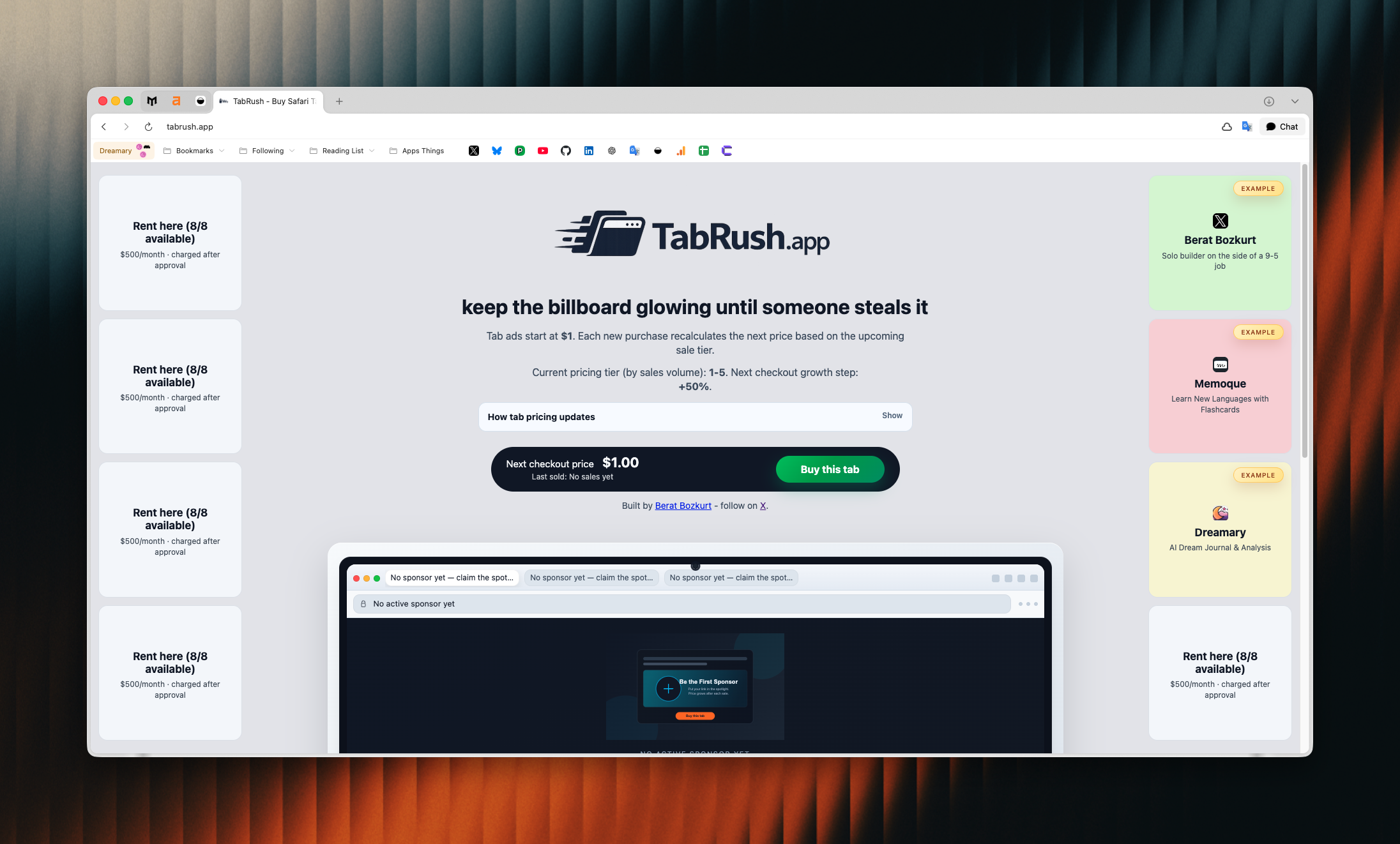 TabRush - Be Fast, Publish Your Ad - Main product screenshot demonstrating key features and user interface