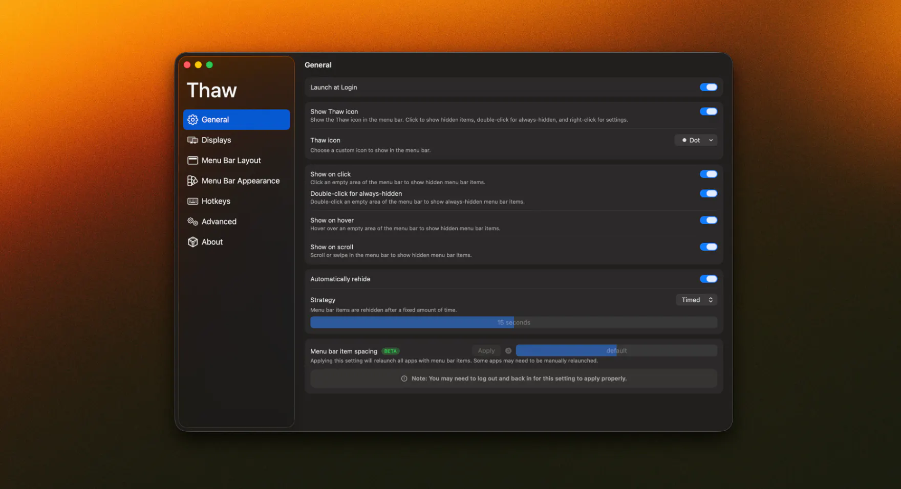 Thaw screenshot 2