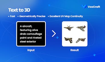 Close-up das capacidades de modelagem 3D da VoxCraft usando texto simples ou imagens.