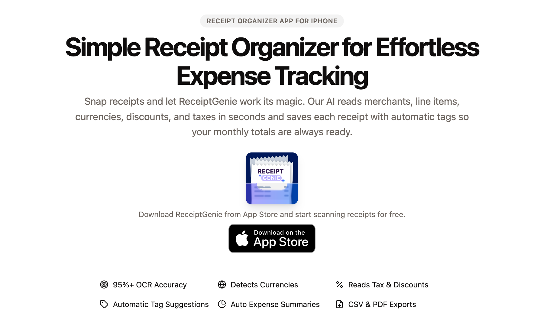 Receipt Organizer App for iPhone - Screenshot 2 showing product features and functionality