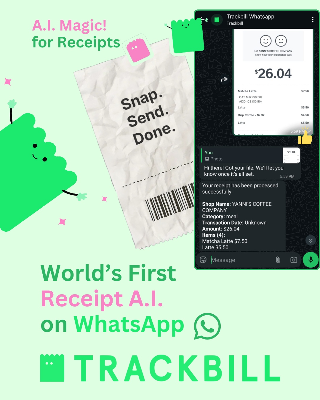 TrackBill.ai - Main product screenshot demonstrating key features and user interface