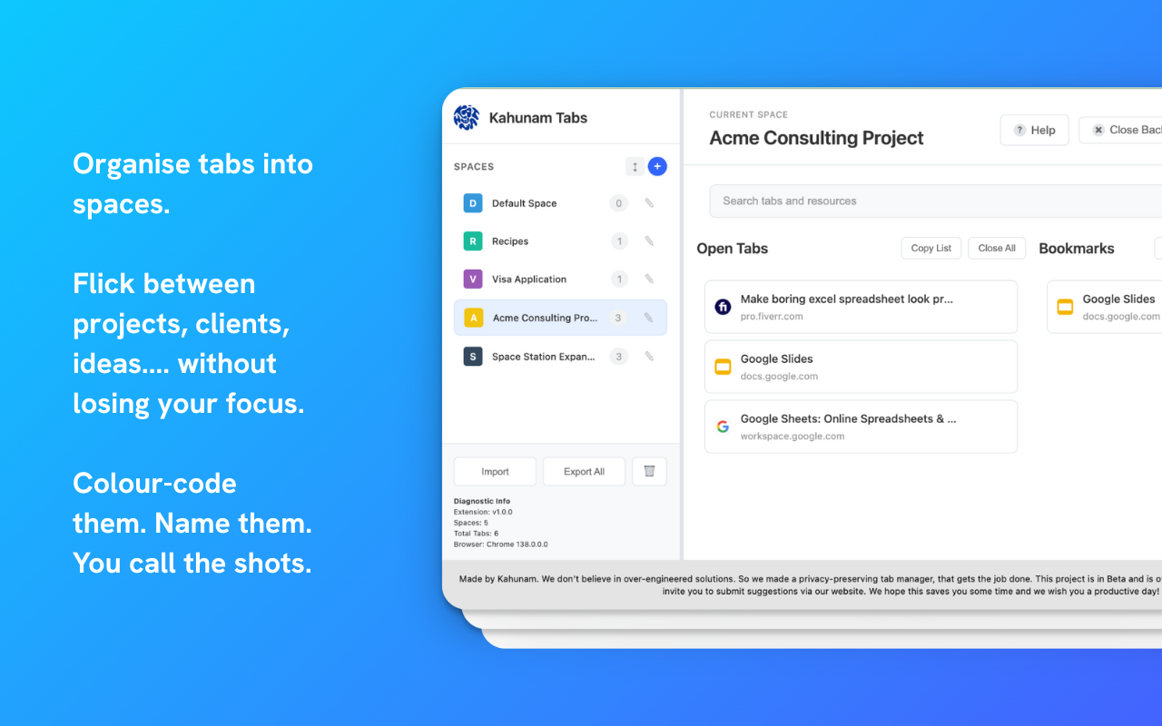 Gerente de pestañas de Kahunam - Tab Manager, Chrome Extension, Chrome, Extensión media 4