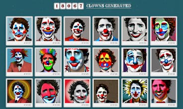 Забавное и завлекающее обозначение премьер-министра Канады Джастина Трюдо в образе клоуна.