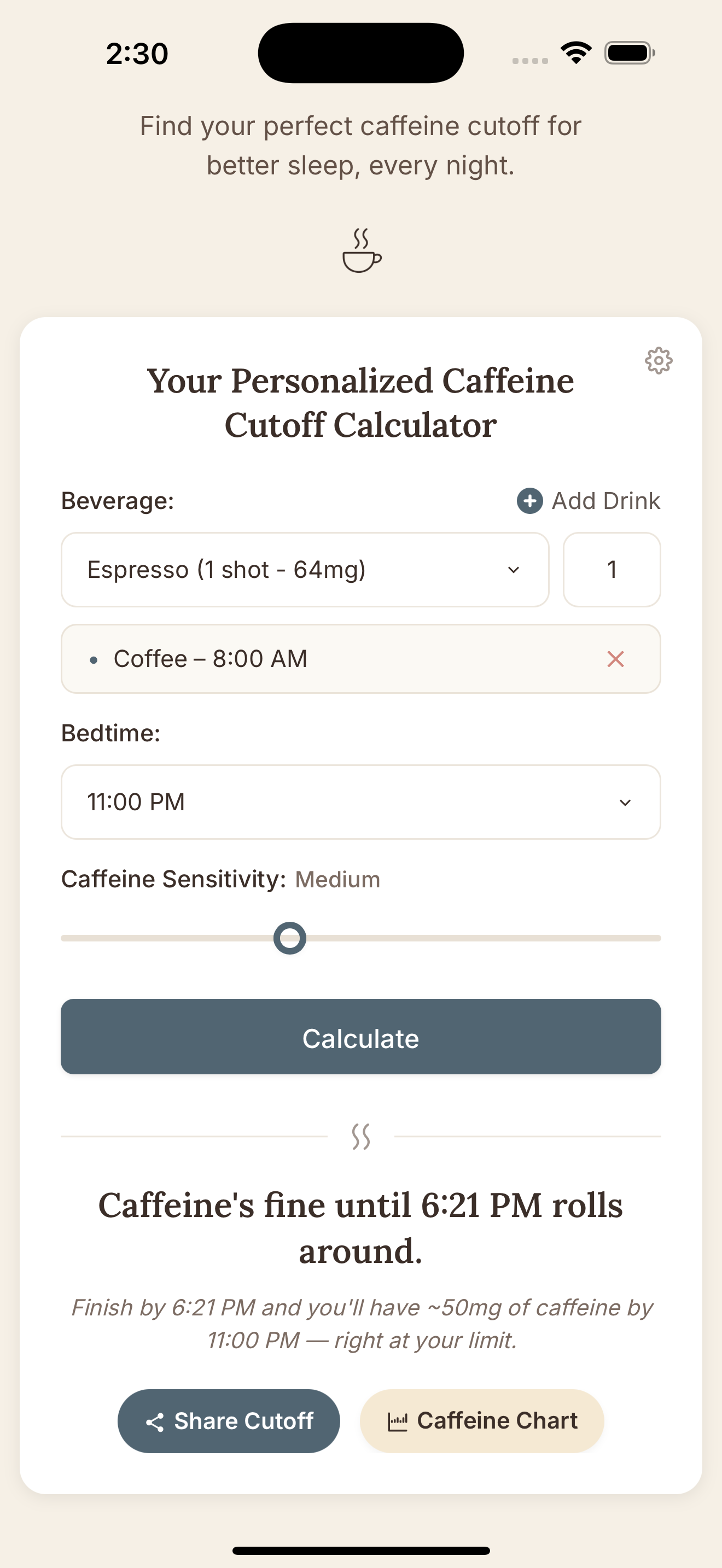 Láspica - Calculadora de corte de cafeína personalizada para dormir mejor media 3