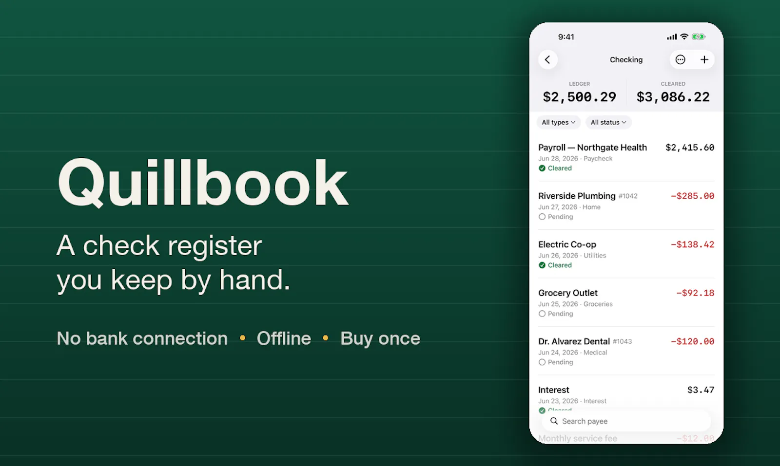 Quillbook: Check Register screenshot 1