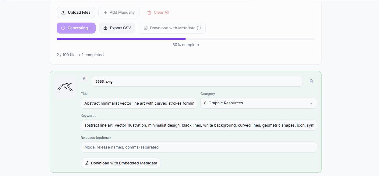 MetadataGenerator.online - Main product screenshot demonstrating key features and user interface