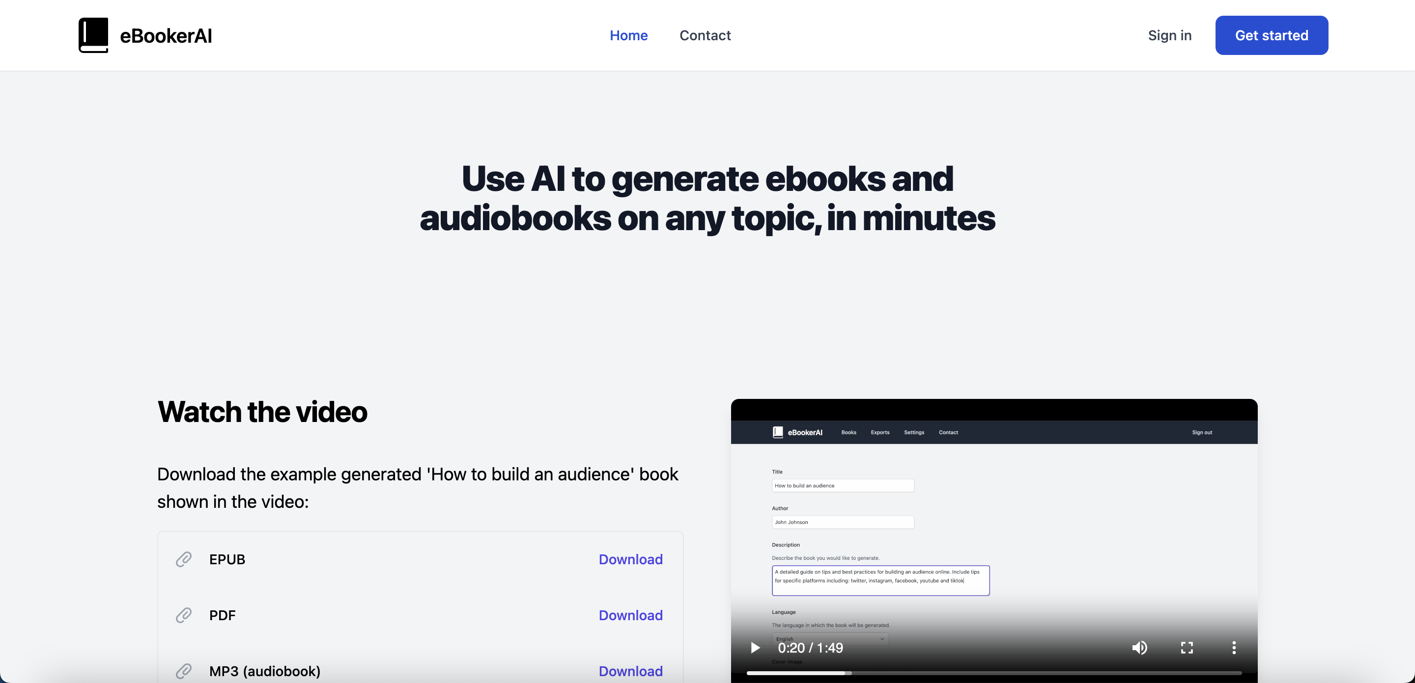 وسائط eBookerai - قم بإنشاء كتب إلكترونية وكتب صوتية على أي موضوع ، في دقائق 2