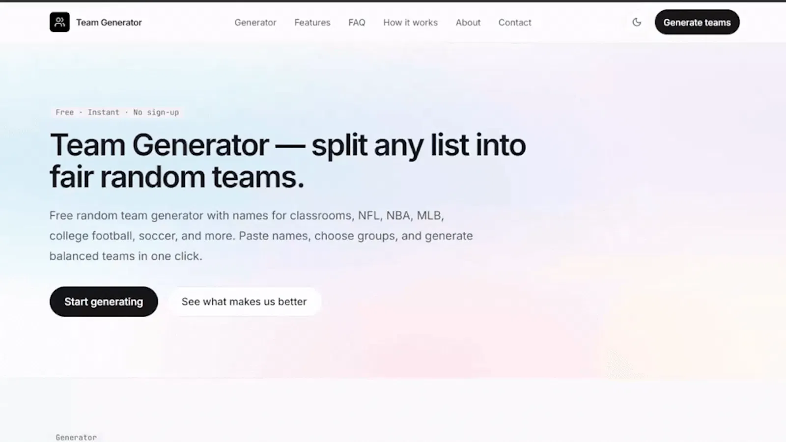 Team Generator screenshot 1 (video preview)