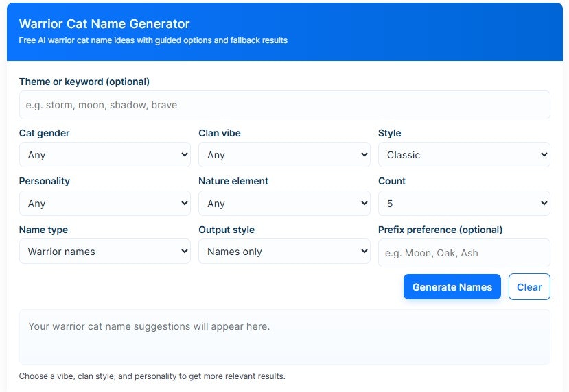 Warrior Cat Name Generator