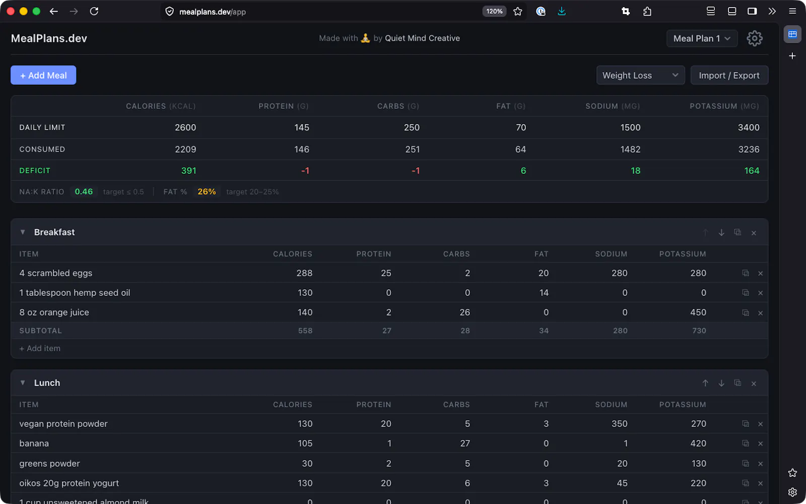 MealPlans.dev screenshot 2