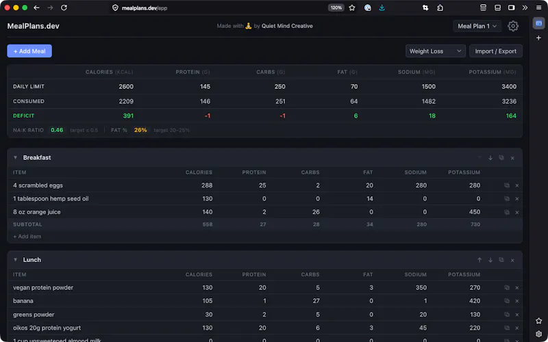 MealPlans.dev screenshot 2