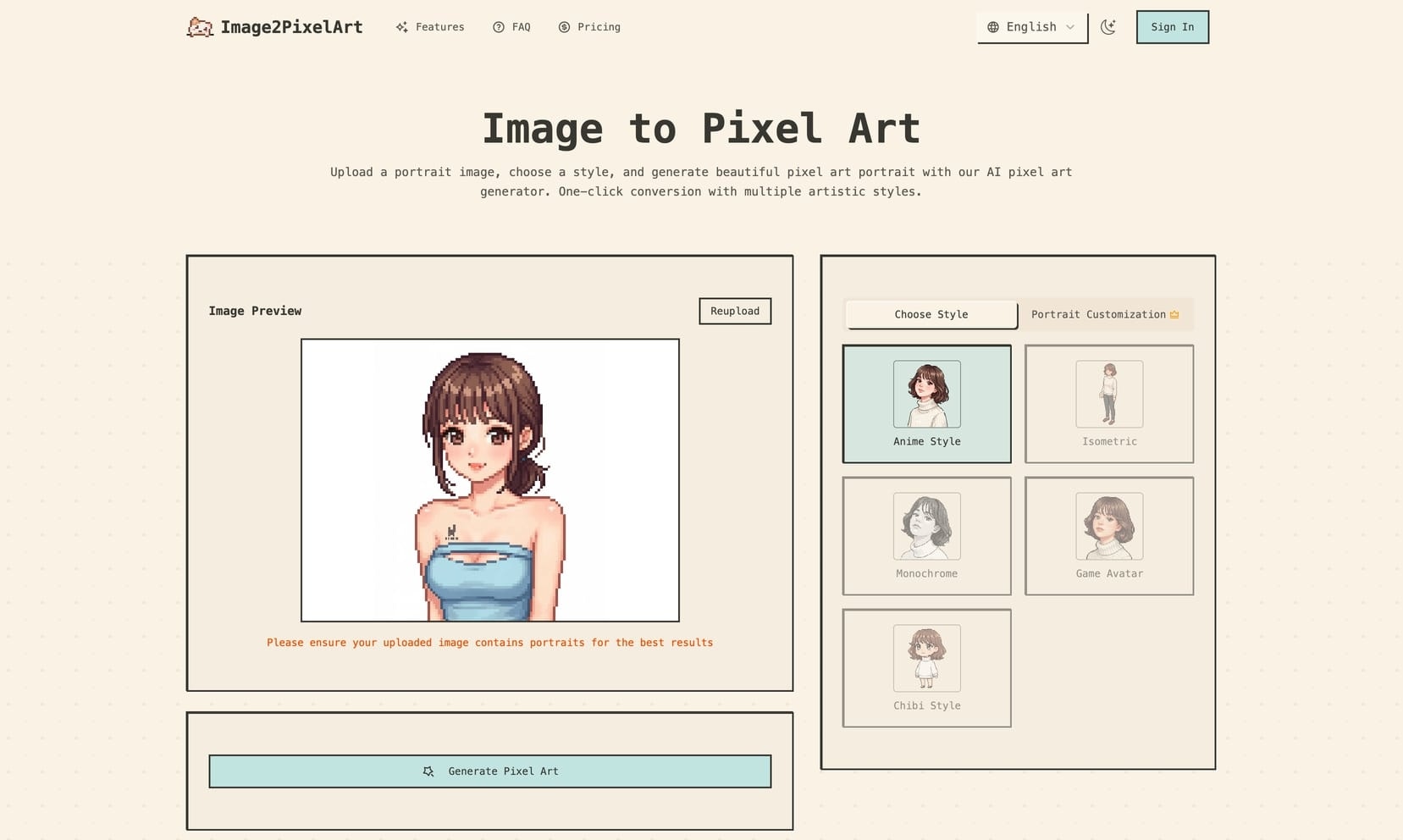 Média Image2pixelart - Générateur d'art AI Pixel 1