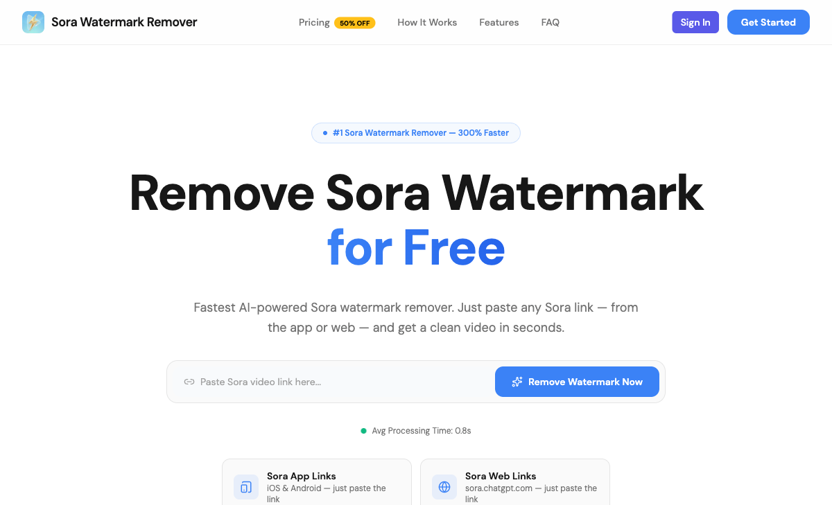 Sora Watermark Remover - Main product screenshot demonstrating key features and user interface