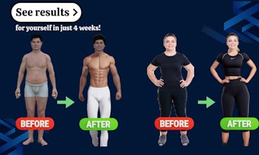 Vorher und nachher Vergleich des Fitnessfortschritts der Benutzer verfolgt durch die Dumbbell AI App.