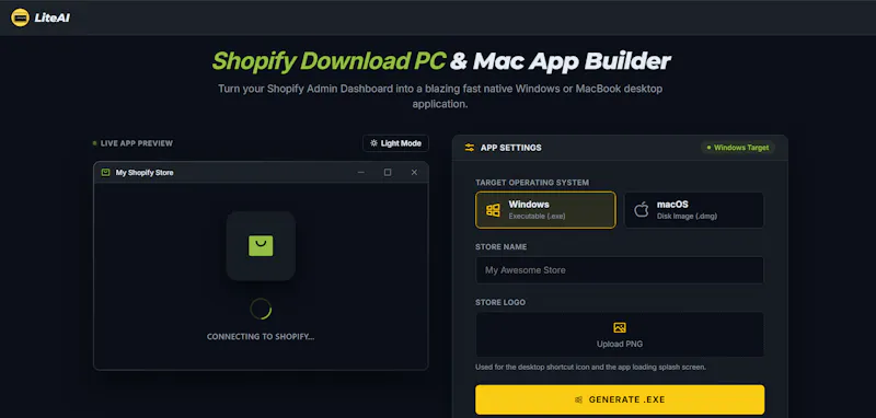 LiteAI Shopify Desktop Builder screenshot 2