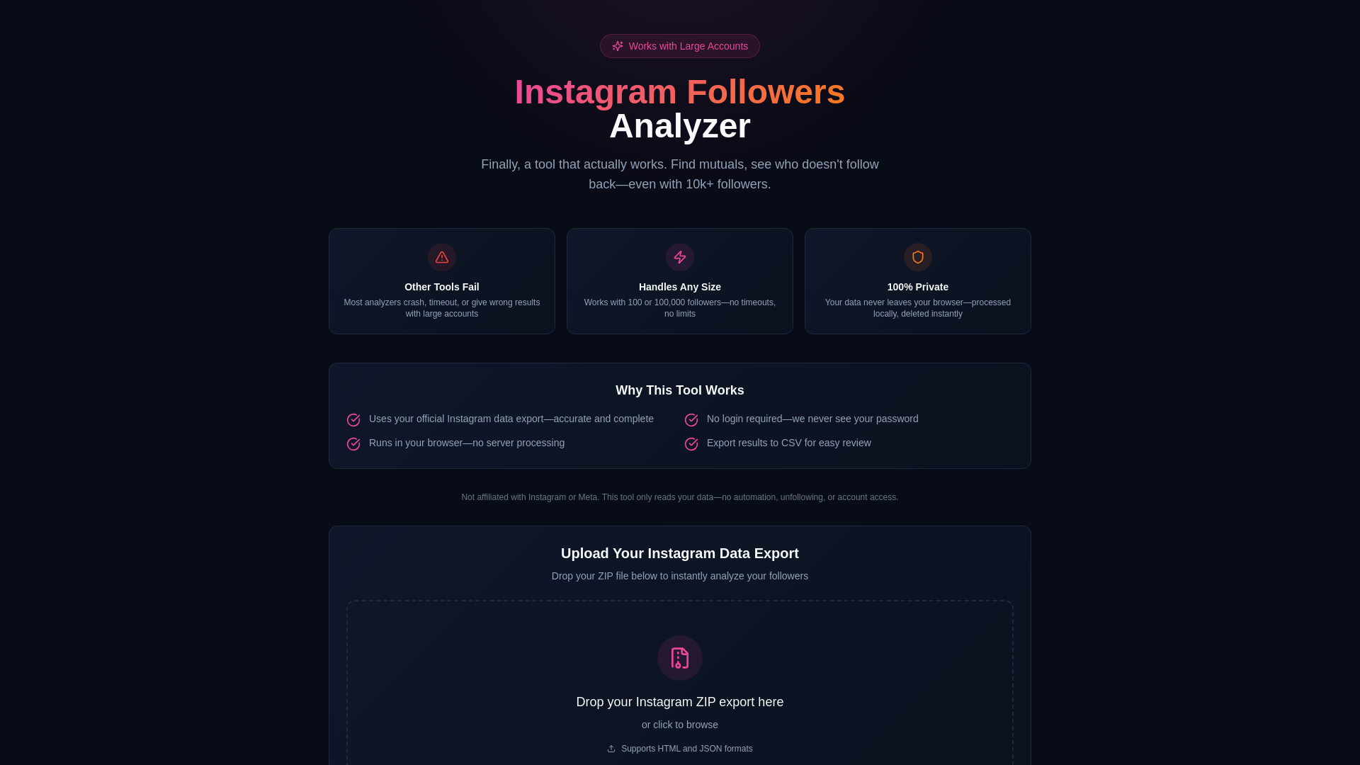 Instagram Followers Analyzer  - Main product screenshot demonstrating key features and user interface