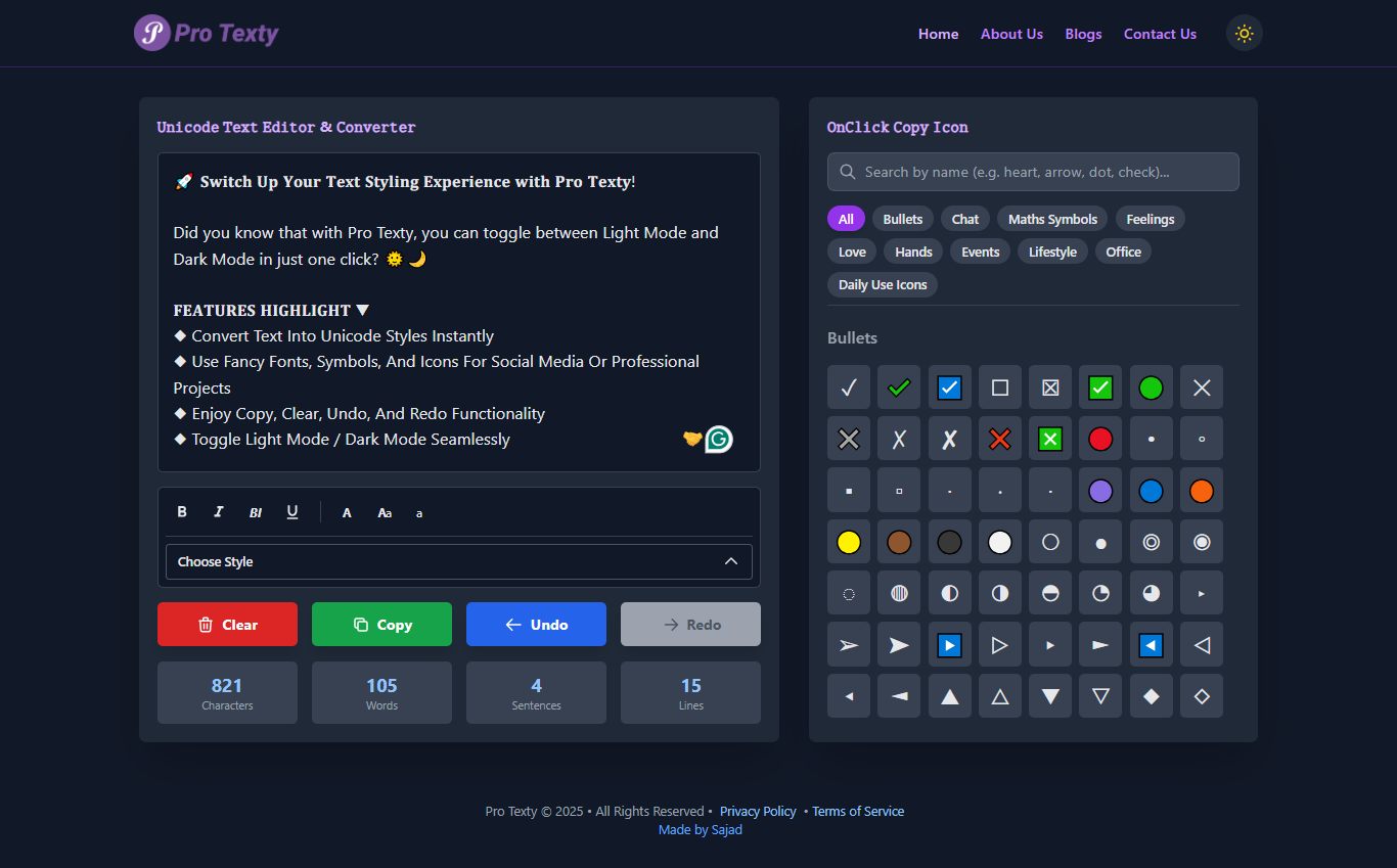 Pro Texty - Screenshot 3 showing product features and functionality