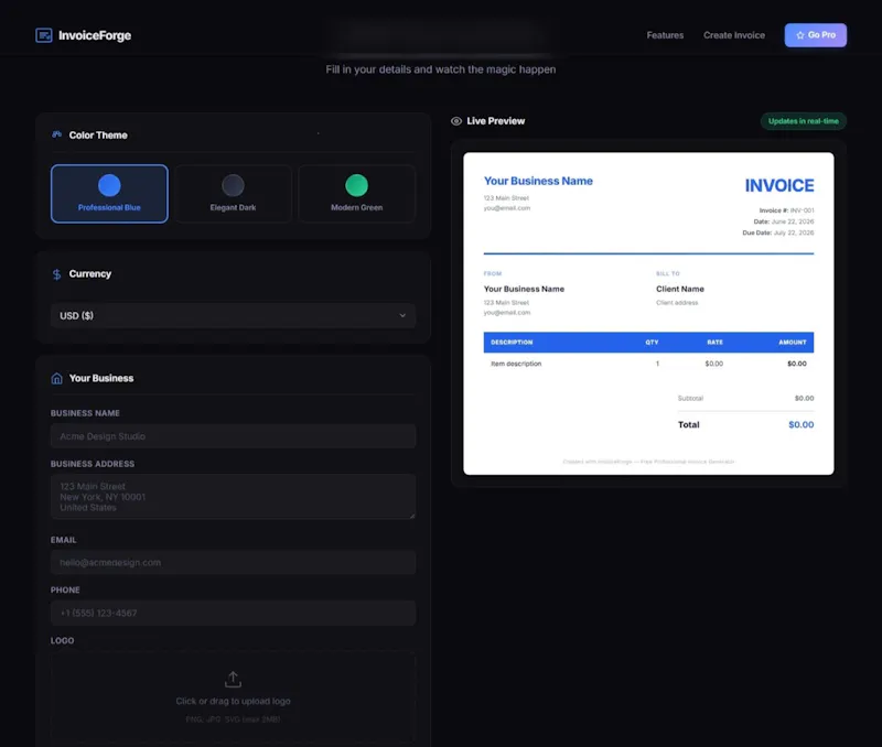 InvoiceForge screenshot 1