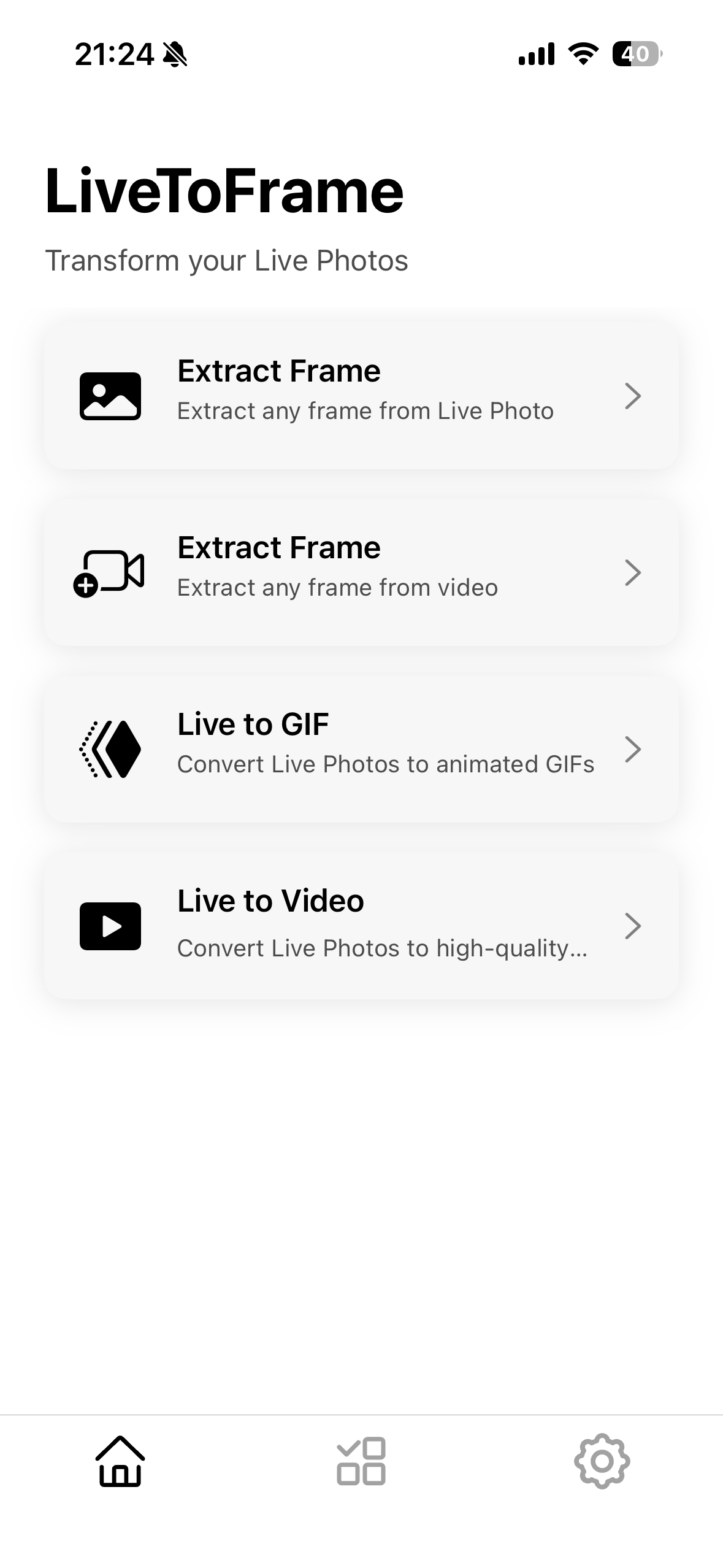 LiveToFrame - Main product screenshot demonstrating key features and user interface