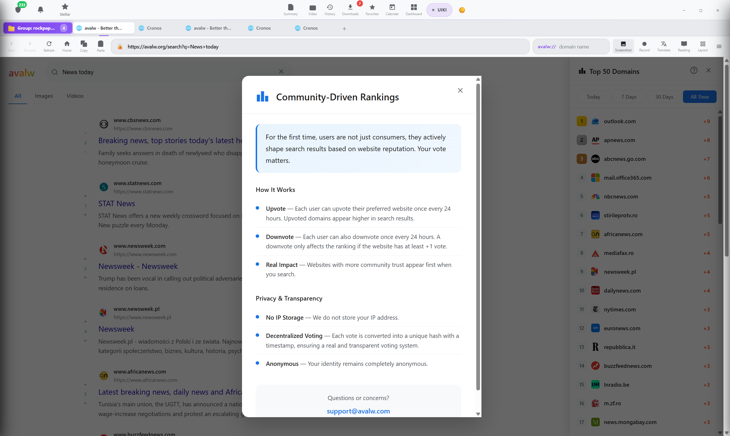 Cronos Browser - Screenshot 4 showing product features and functionality