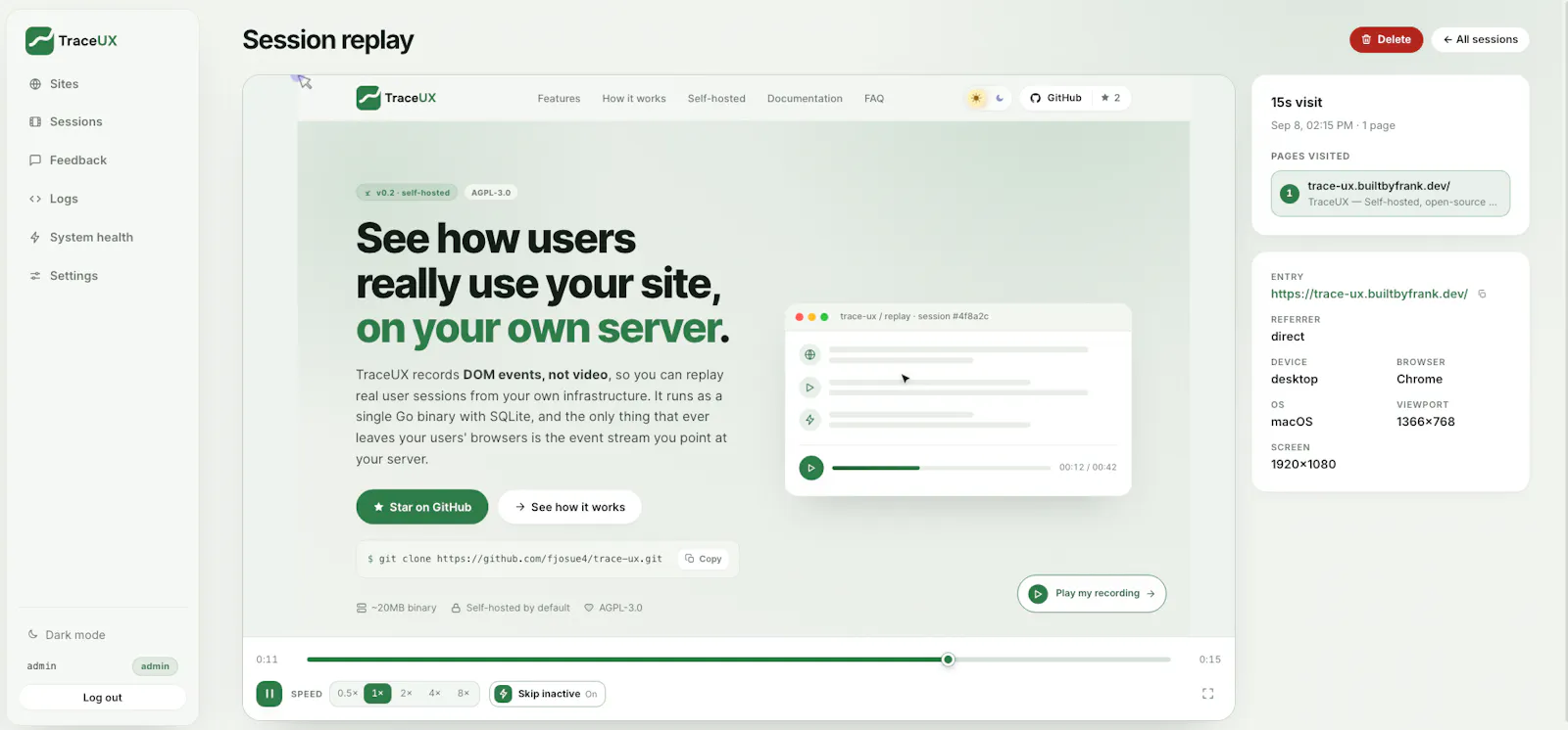 Trace UX screenshot 1