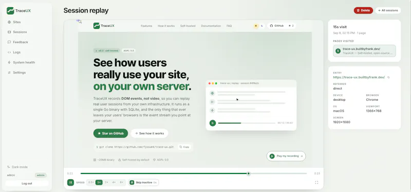 Trace UX screenshot 1