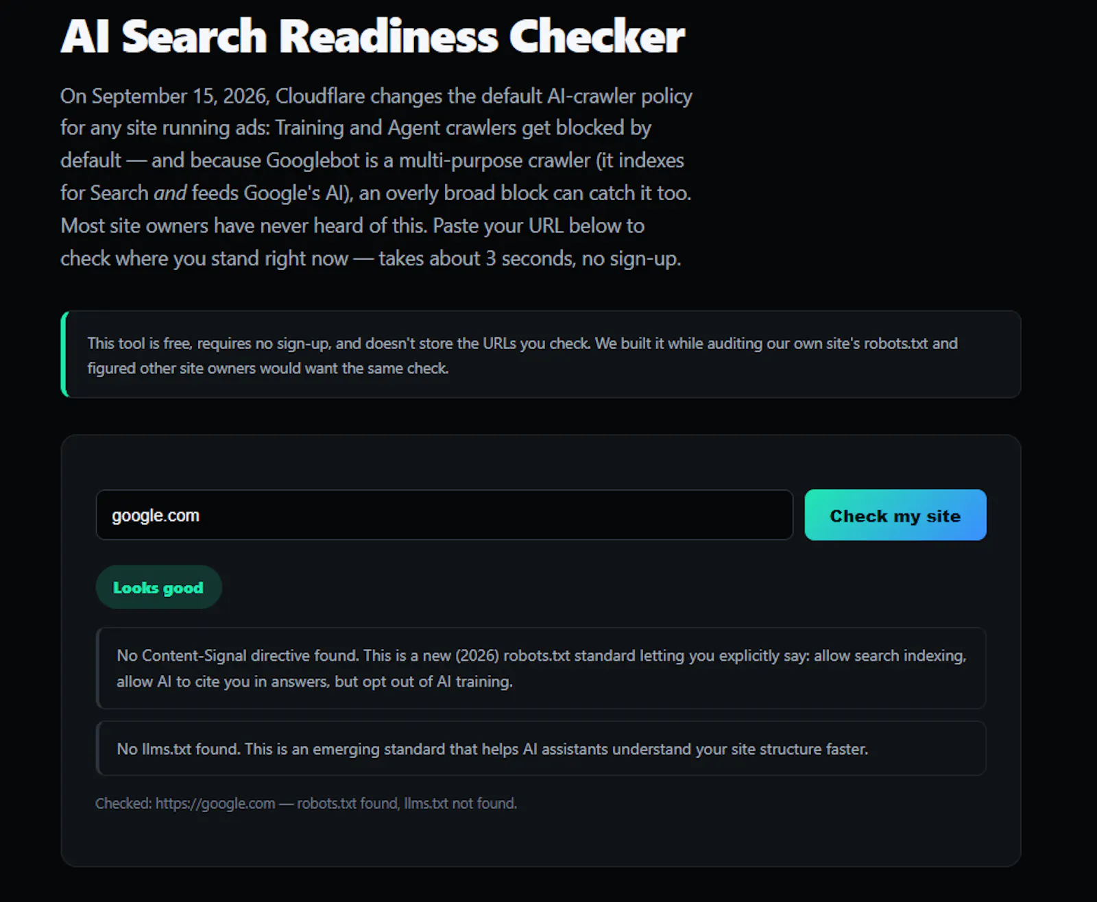 AI Search Readiness Checker screenshot 1