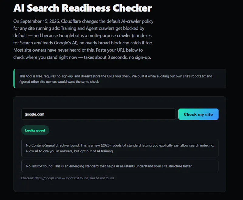 AI Search Readiness Checker screenshot 1
