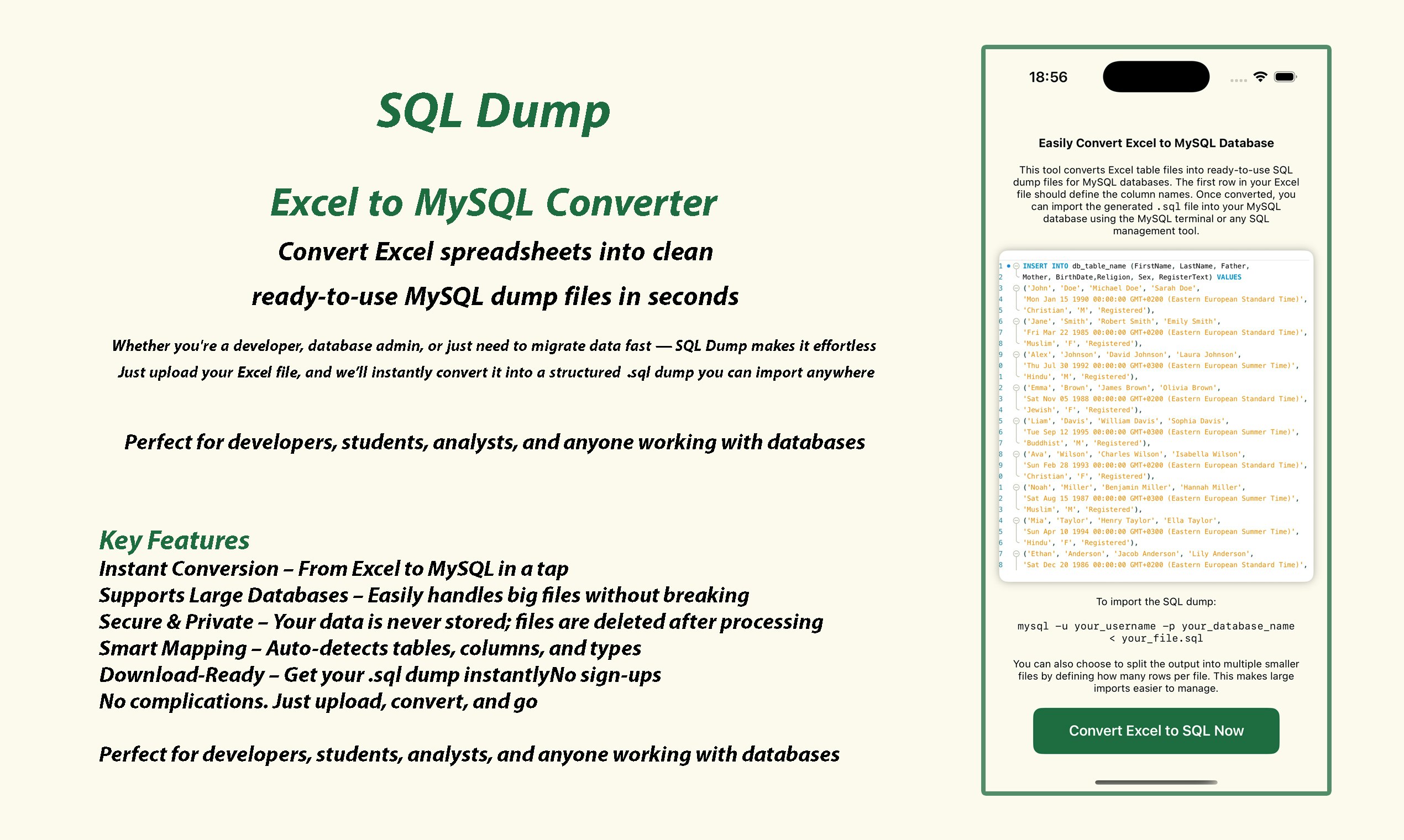 Sql dump - SQL Dump – Excel to MySQL Dump File Converter media 1