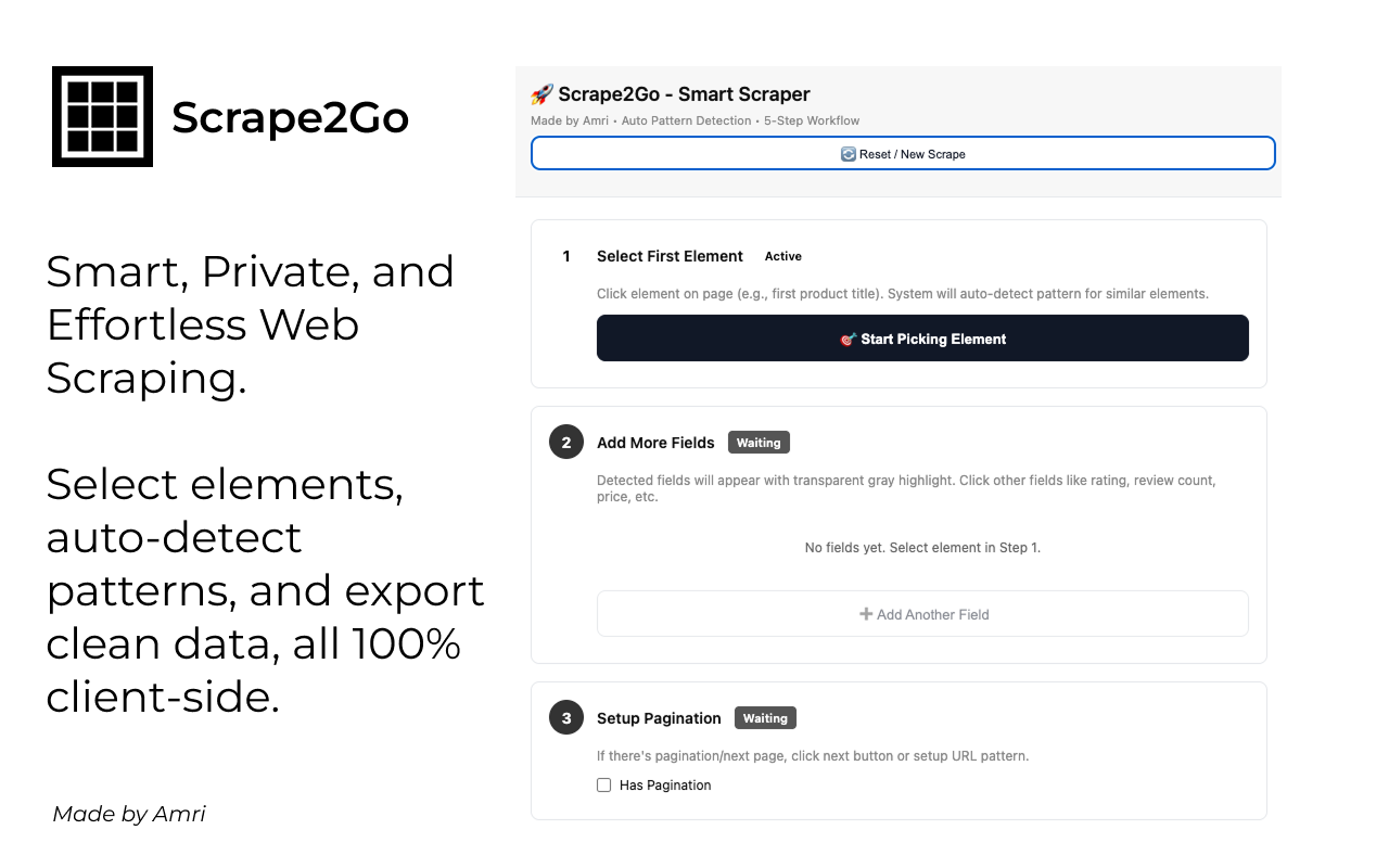 Scrape2Go - Main screenshot showing features and interface