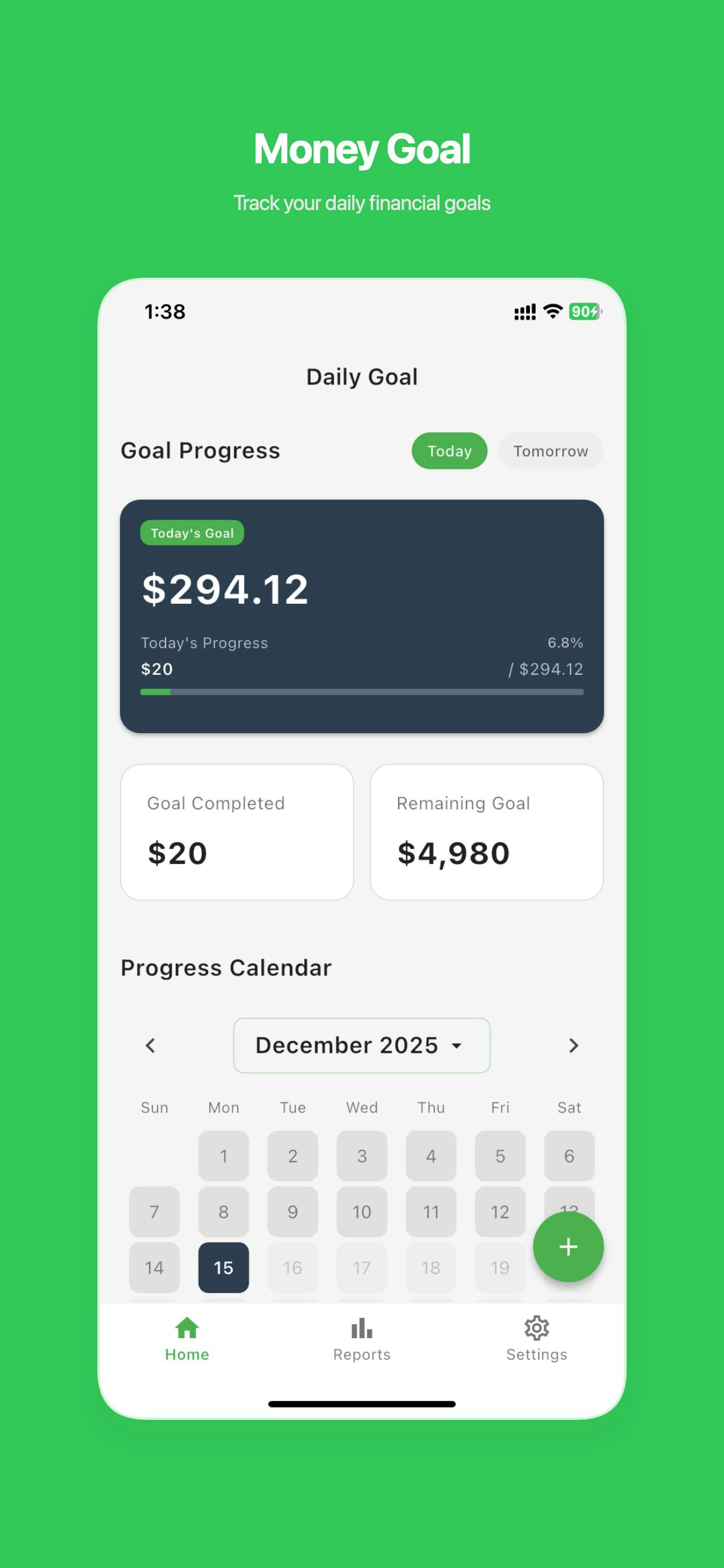 MoneyGoal - income goals daily tracker - Main product screenshot demonstrating key features and user interface