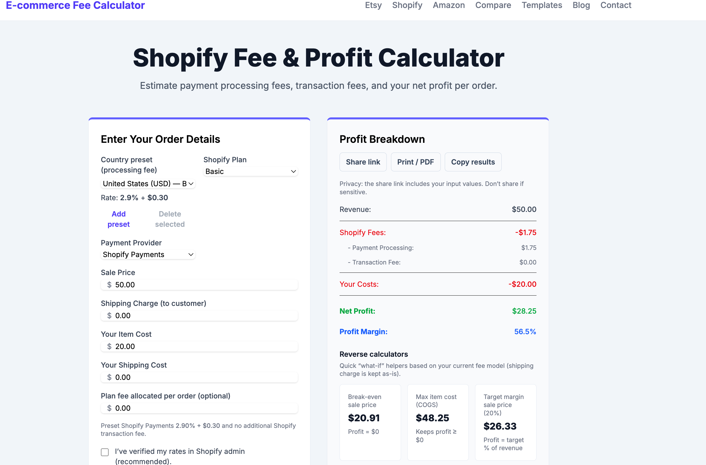 E-commerce Fee Calculator gallery image