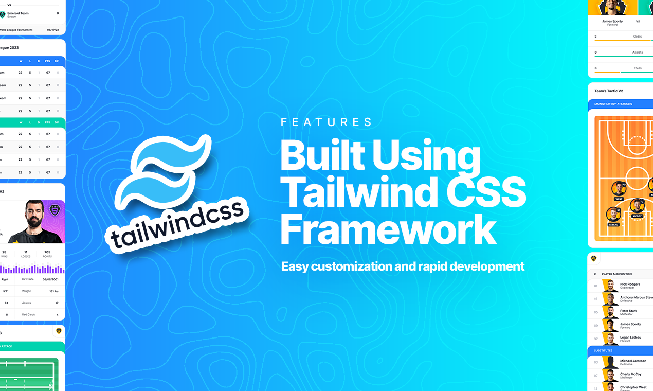 스포츠 블록 - Tailwind CSS 용 React 및 HTML 스포츠 구성 요소 미디어 3