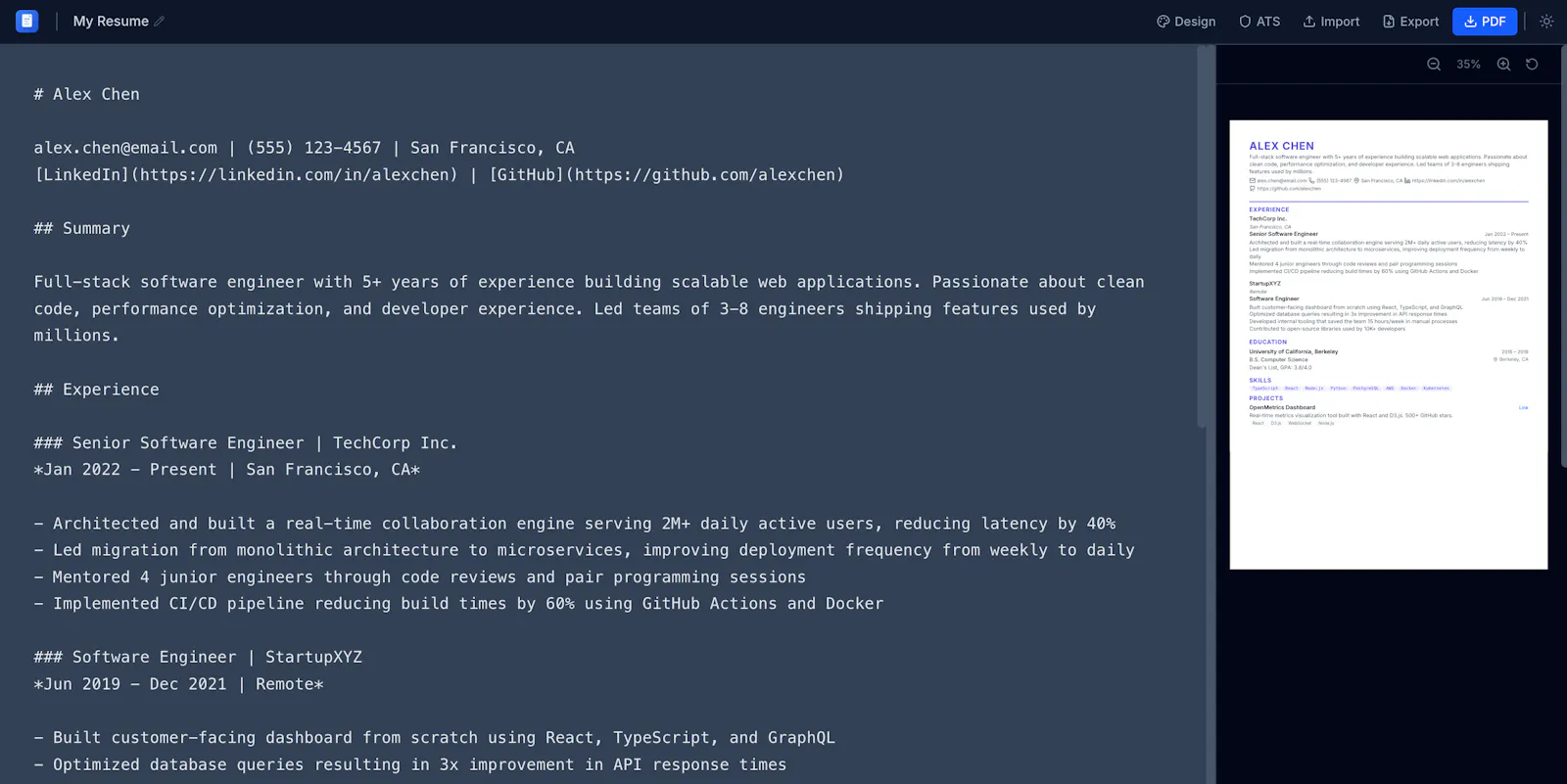 Devity Resume screenshot 2