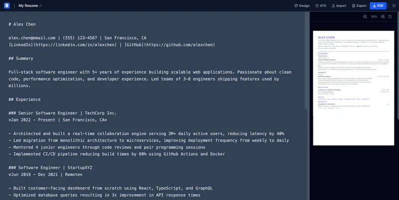 Devity Resume screenshot 2