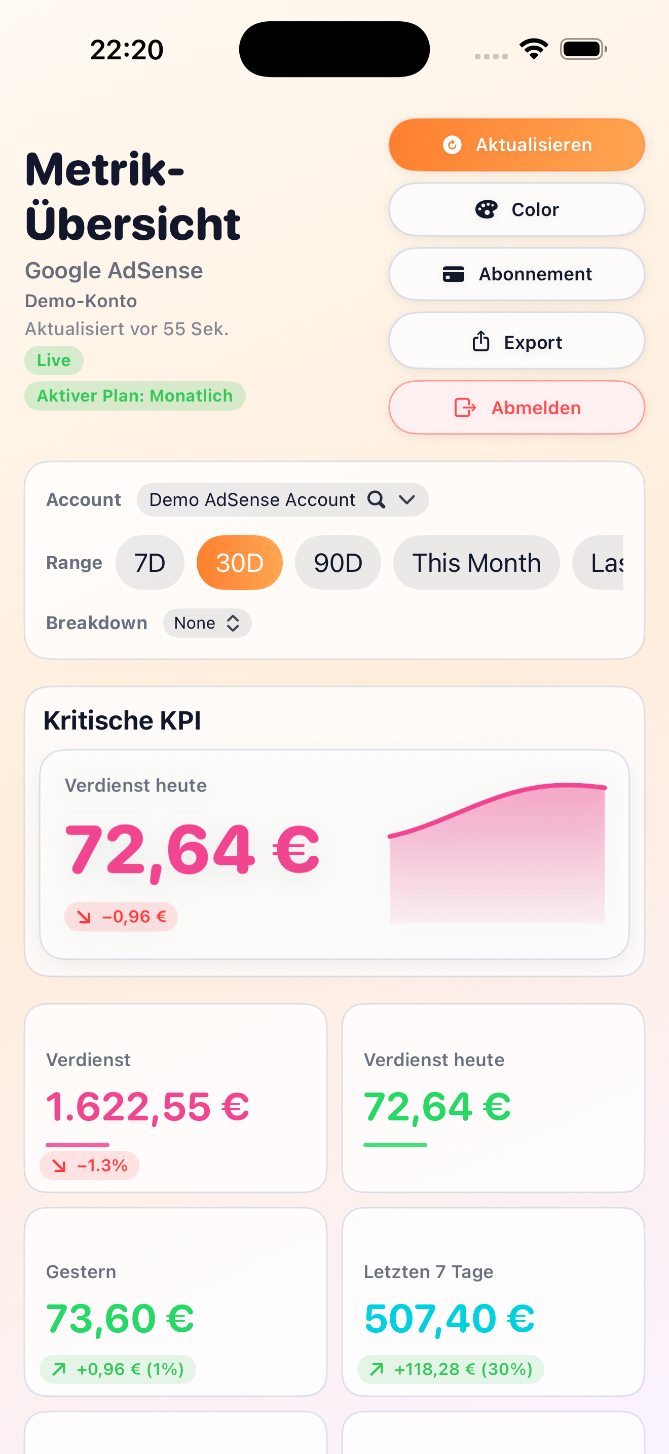 Metric Data for Google Adsense - Screenshot 2 showing product features and functionality