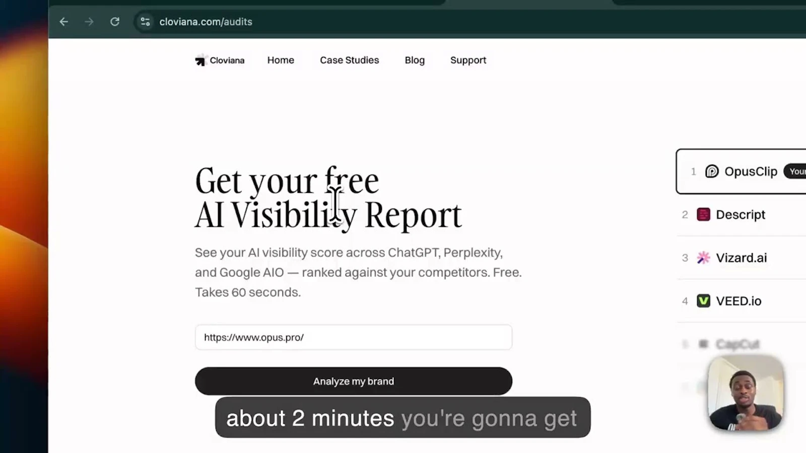 Cloviana Free AI Visibility Audit screenshot 1 (video preview)