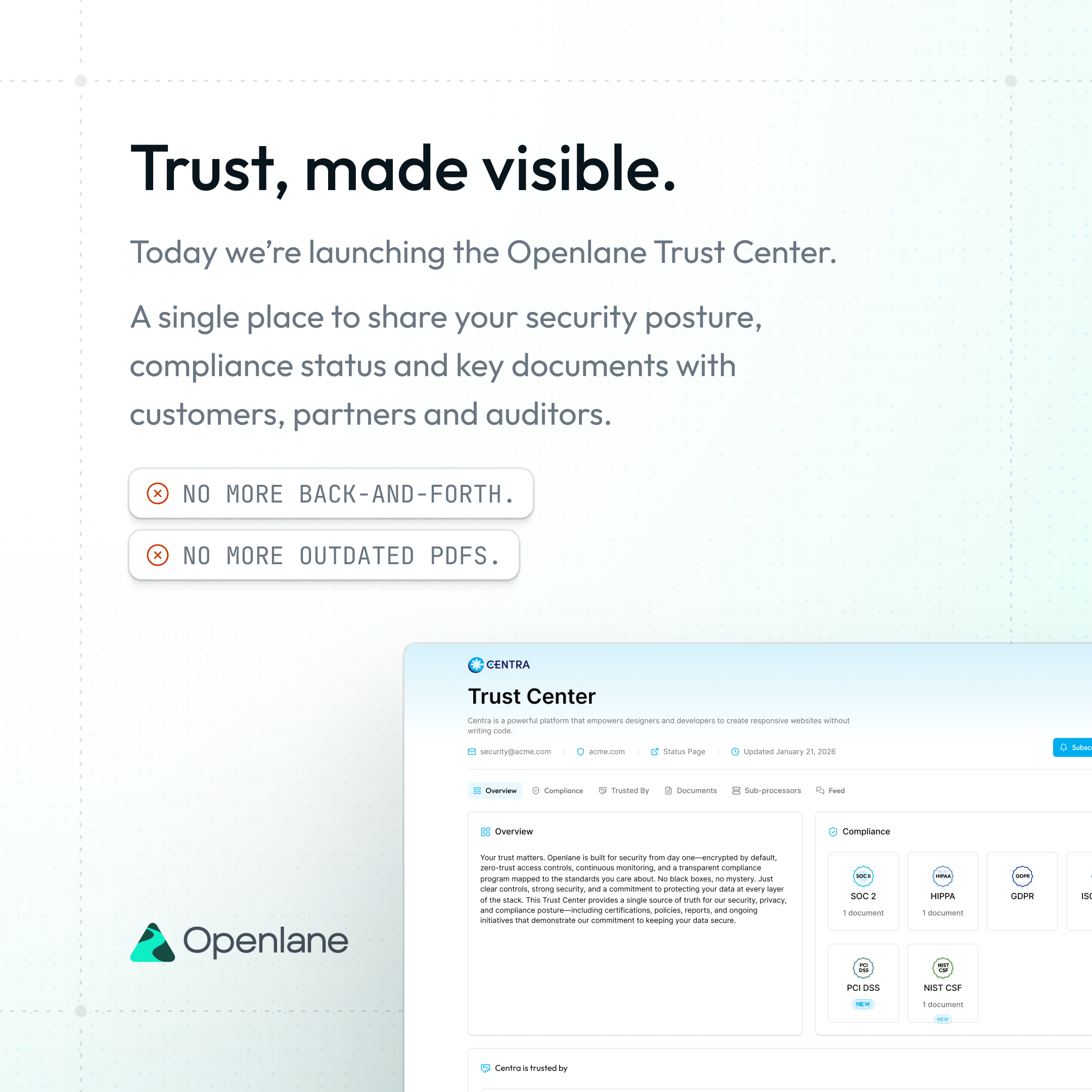 Openlane Trust Center - Main product screenshot demonstrating key features and user interface