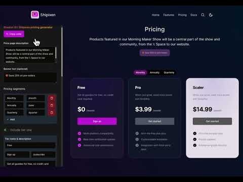 startuptile Pricing Page Generator-For Shadcn UI or React/TailwindCSS