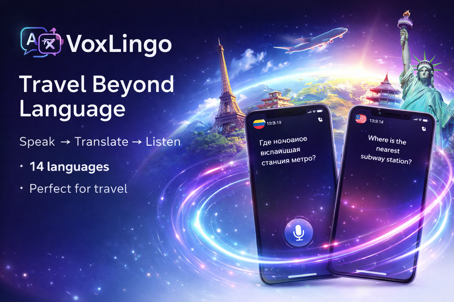 VoxLingo - Main product screenshot demonstrating key features and user interface