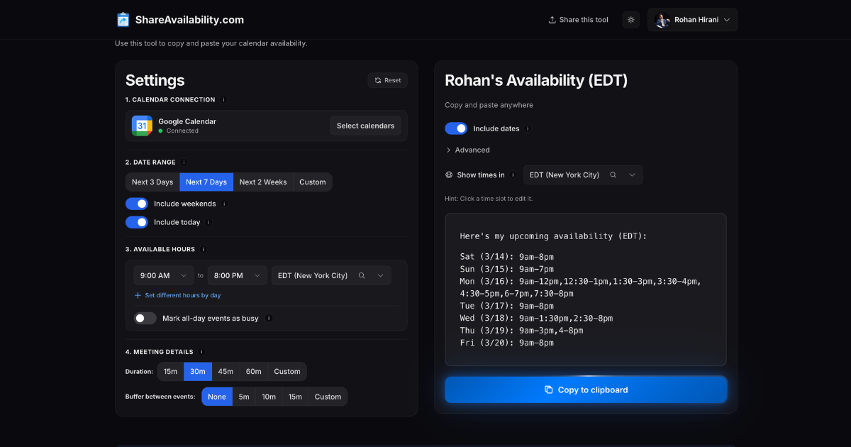 ShareAvailability.com - Screenshot 2 showing product features and functionality