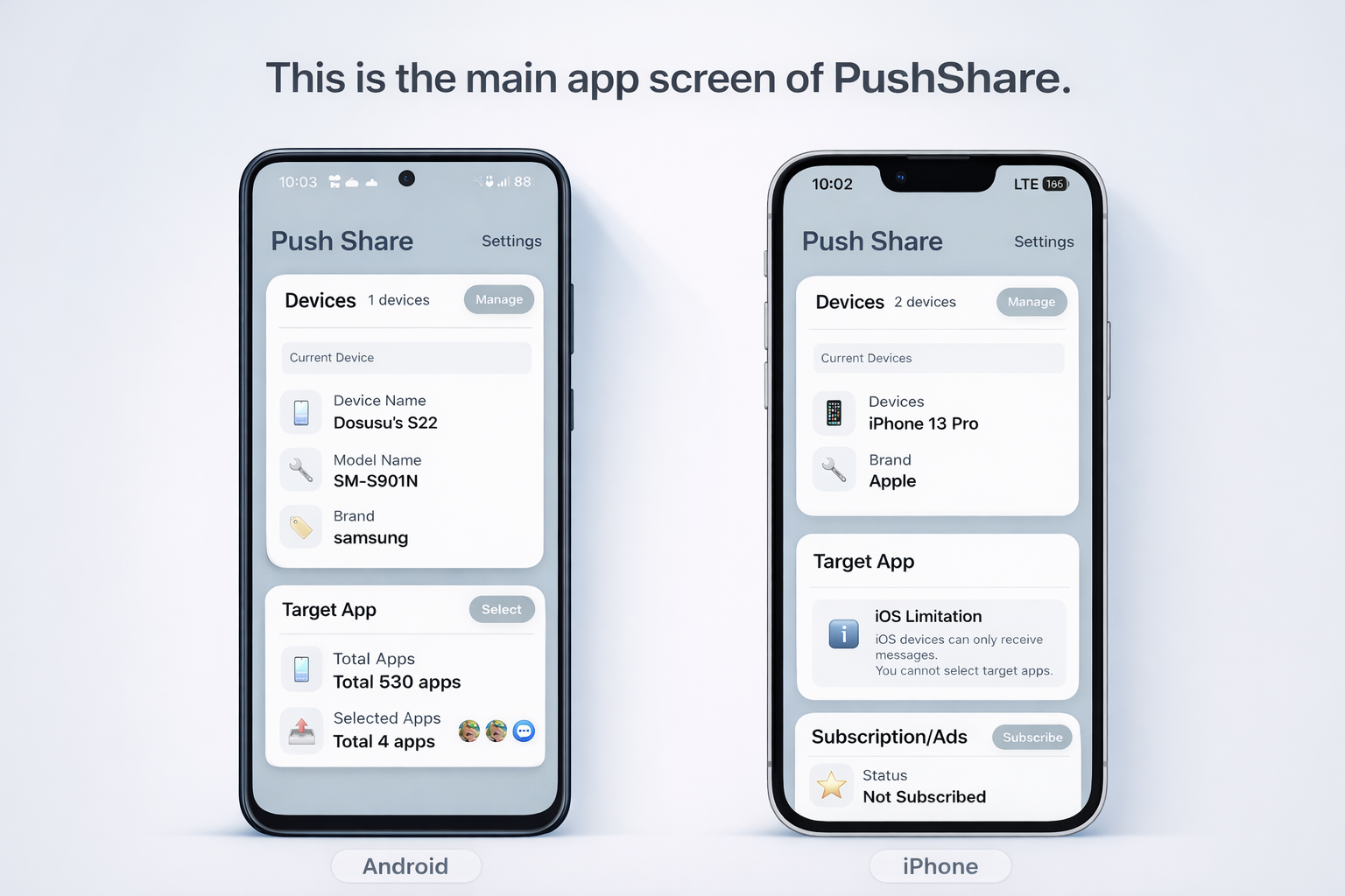 PushShare - Main product screenshot demonstrating key features and user interface